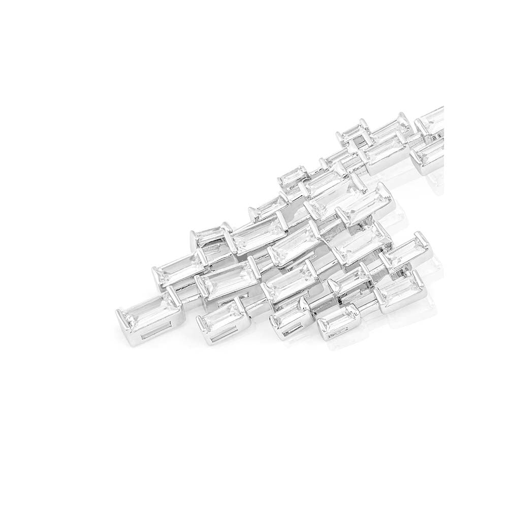 Isharya Abstract Chandelier Statement Earrings In Rhodium Plating