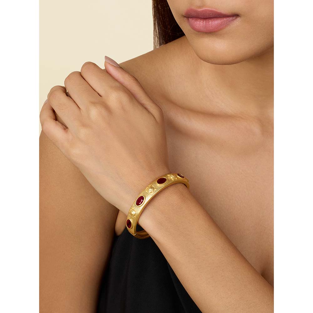Isharya 18K Gold Plated Ruby Oval Hinge Bangle