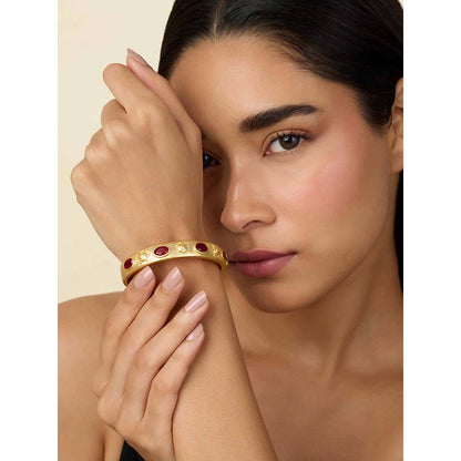 Isharya 18K Gold Plated Ruby Oval Hinge Bangle