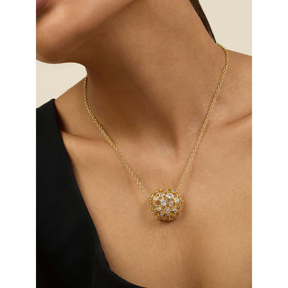 Isharya 18KT Gold Plated White Crystal Ball Pendant Necklace