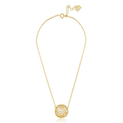 Isharya 18KT Gold Plated White Crystal Ball Pendant Necklace