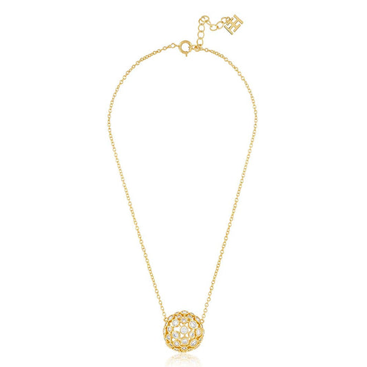 Isharya 18KT Gold Plated White Crystal Ball Pendant Necklace
