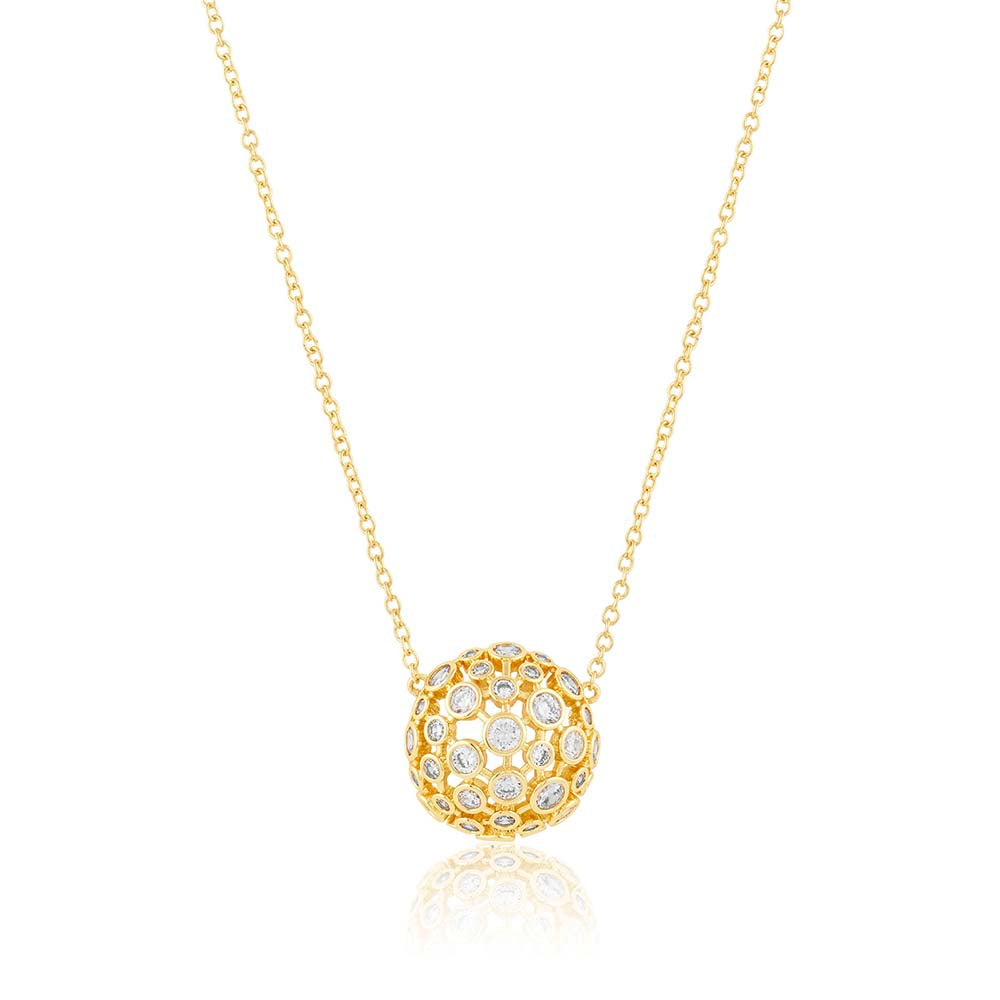 Isharya 18KT Gold Plated White Crystal Ball Pendant Necklace