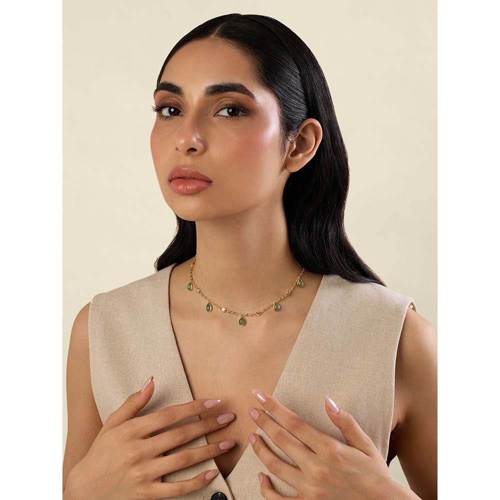 Isharya 18KT Gold Plated Green Verdant Vision Necklace