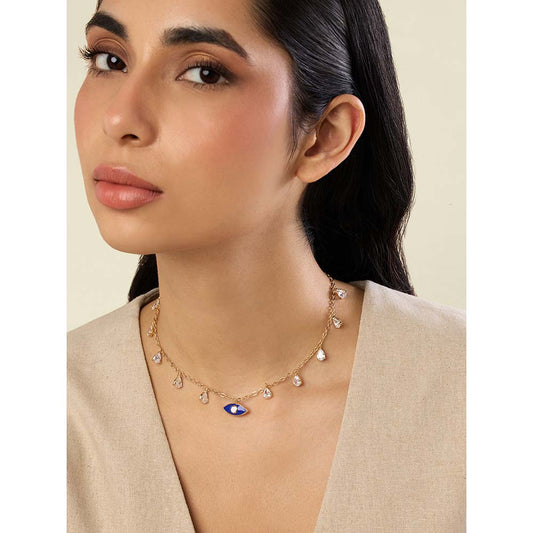 Isharya 18KT Gold Plated White Evil Eye Energy Necklace