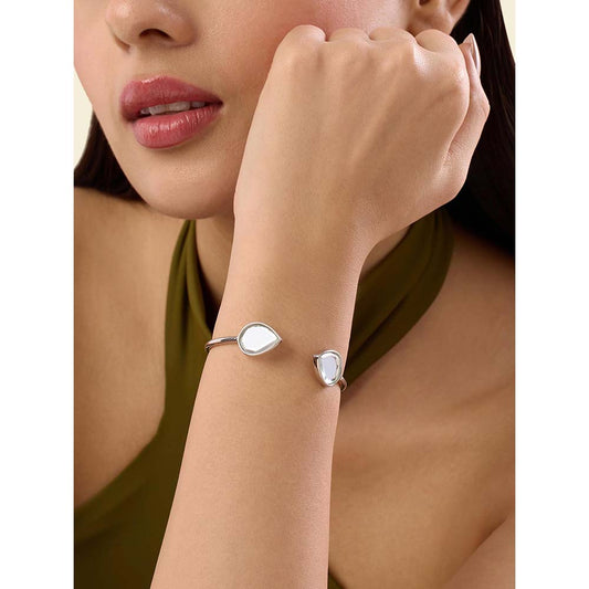 Isharya Silver Dew Drop Mirror Slim Cuff In Rhodium Plated