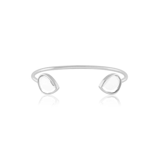 Isharya Silver Dew Drop Mirror Slim Cuff In Rhodium Plated