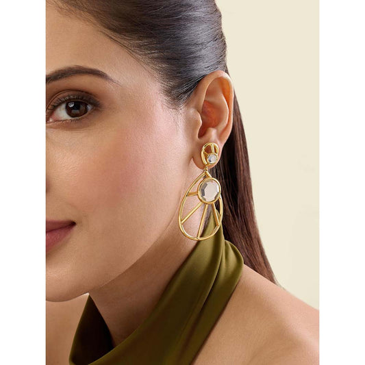 Isharya Ayaana Filigree and Mirror Drop Earrings 18Kt Gold Plated