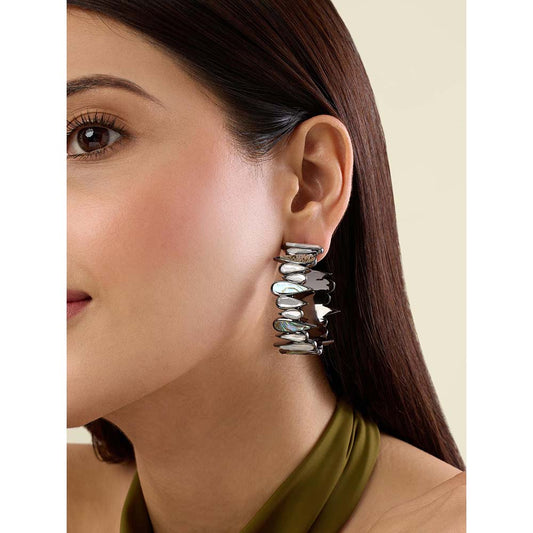 Isharya Demi Goddess Drop Mirror and Abalone Hoop Earrings