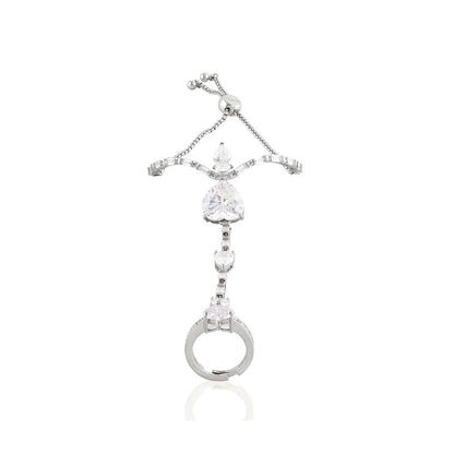 Isharya Celeste Heart Bolo Bracelet In Rhodium Plating - White