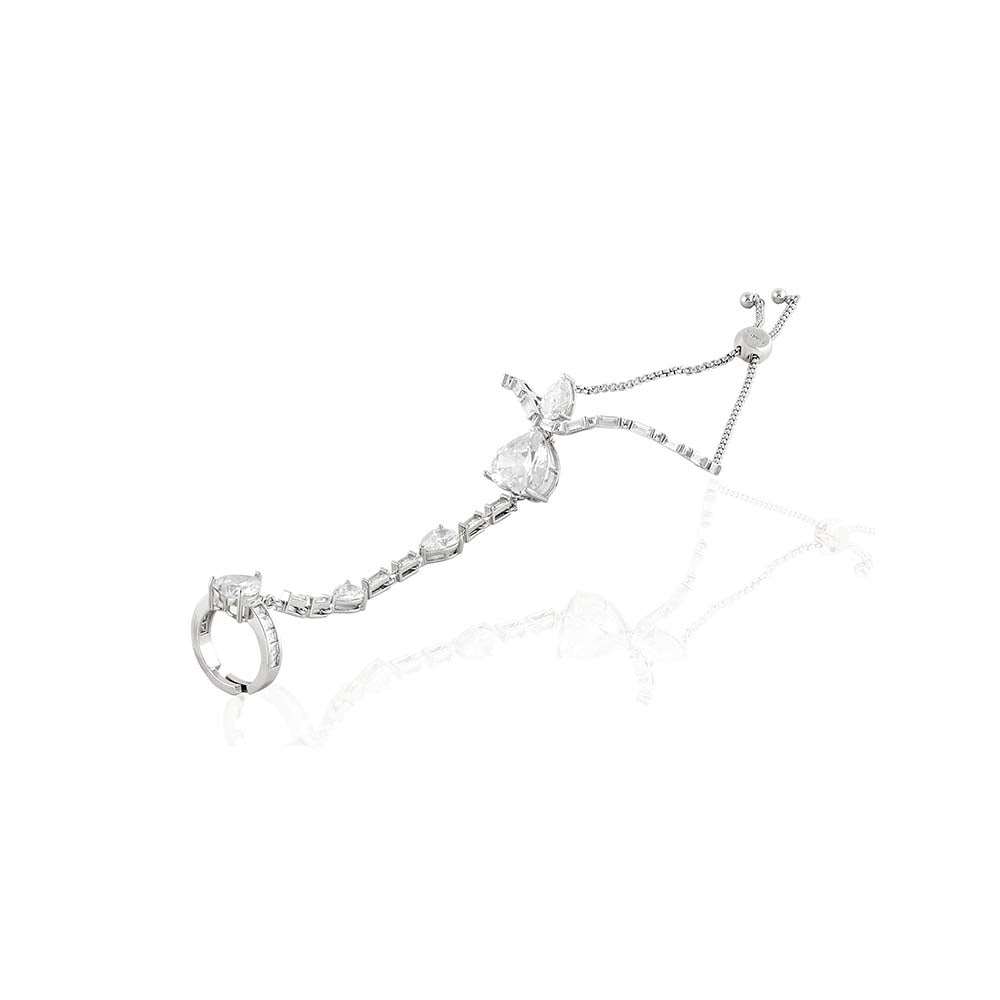 Isharya Celeste Heart Bolo Bracelet In Rhodium Plating - White