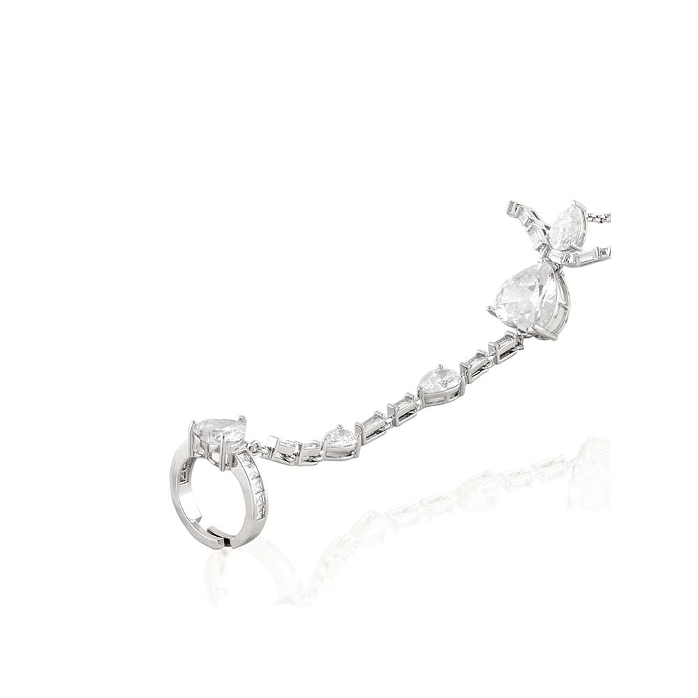 Isharya Celeste Heart Bolo Bracelet In Rhodium Plating - White