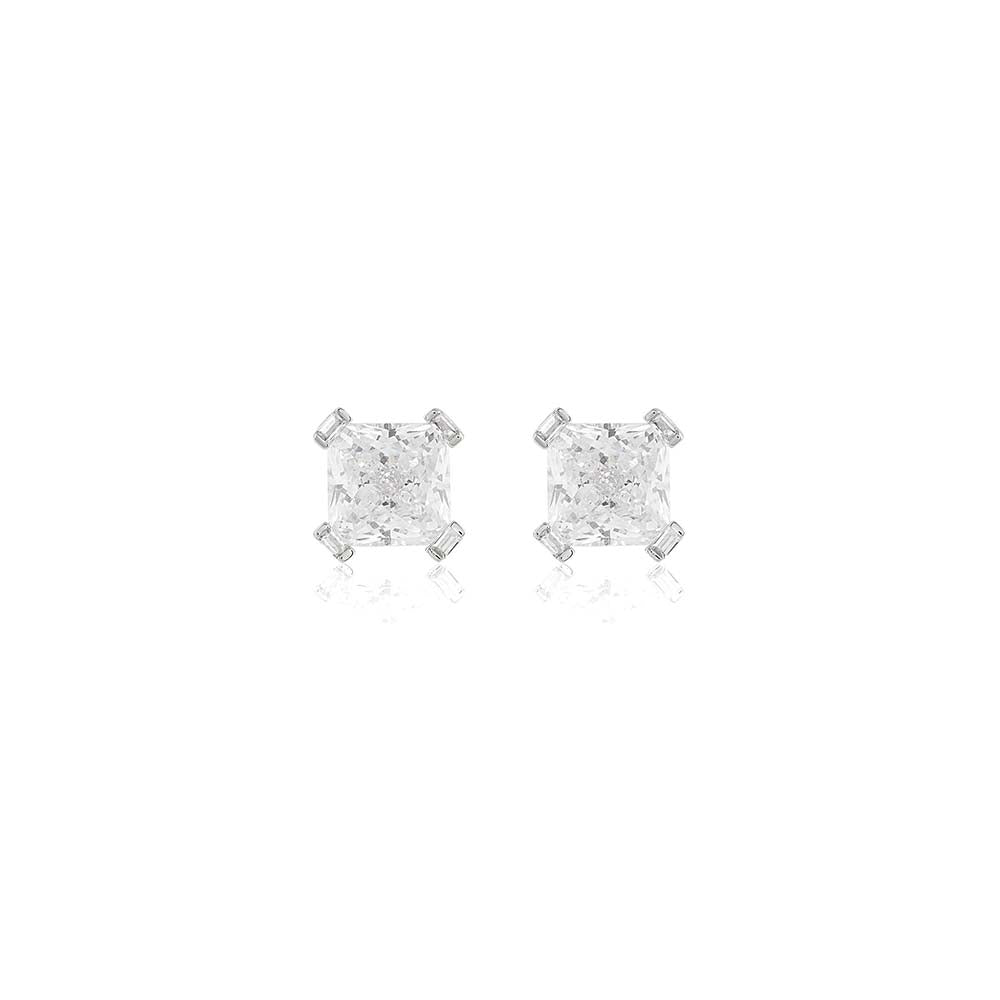 Isharya Elysian Radiance Square Studs In Rhodium Plating - White