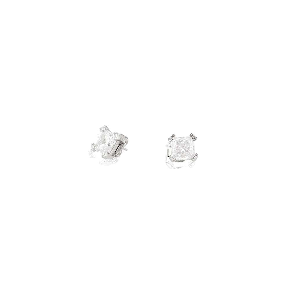 Isharya Elysian Radiance Square Studs In Rhodium Plating - White