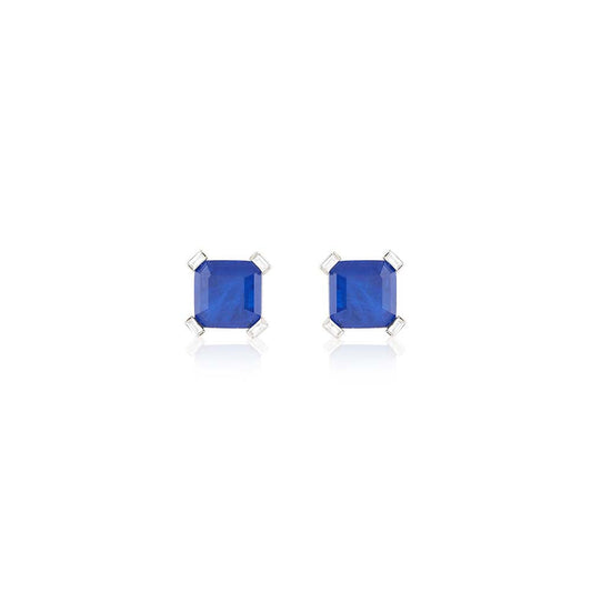 Isharya Sapphire Majesty Square Studs In Rhodium Plating - Blue