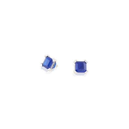 Isharya Sapphire Majesty Square Studs In Rhodium Plating - Blue