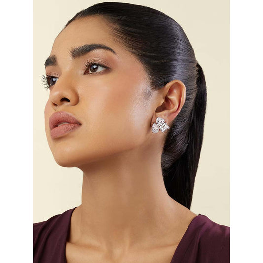 Isharya Silver Luxe Geometric Studs In Rhodium Plating - White