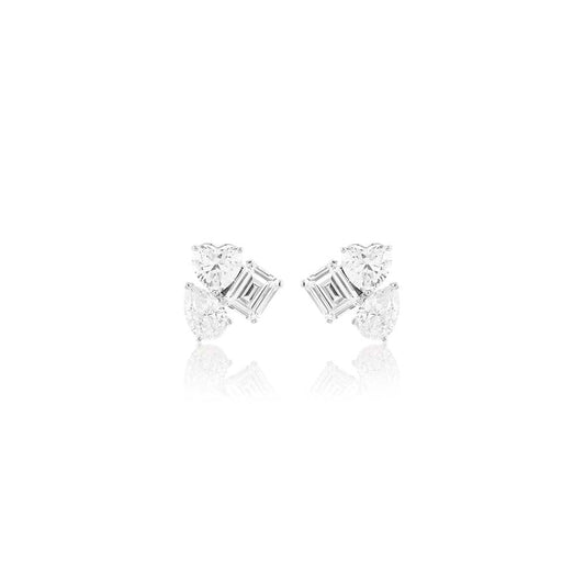 Isharya Silver Luxe Geometric Studs In Rhodium Plating - White