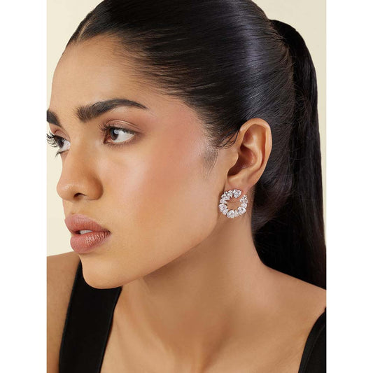 Isharya Silver Halo Studs In Rhodium Plating - White