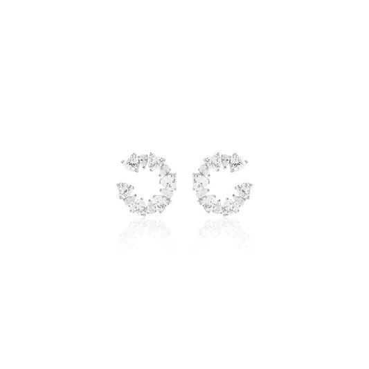 Isharya Silver Halo Studs In Rhodium Plating - White