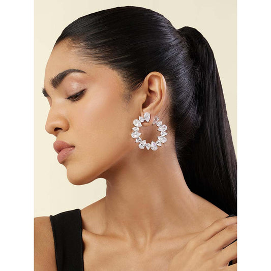 Isharya Eternal Glow Circle Hoops In Rhodium Plating - White