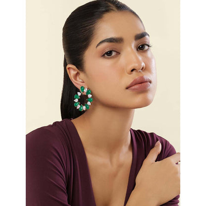 Isharya Emerald Glow Circle Hoops In Rhodium Plating - Green