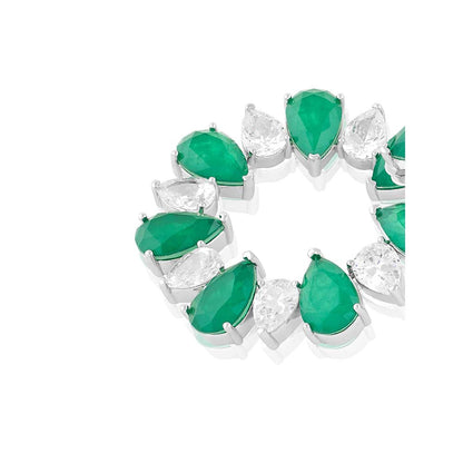 Isharya Emerald Glow Circle Hoops In Rhodium Plating - Green