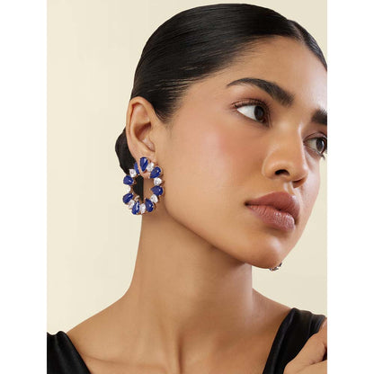 Isharya Sapphire Glow Circle Hoops In Rhodium Plating - Blue