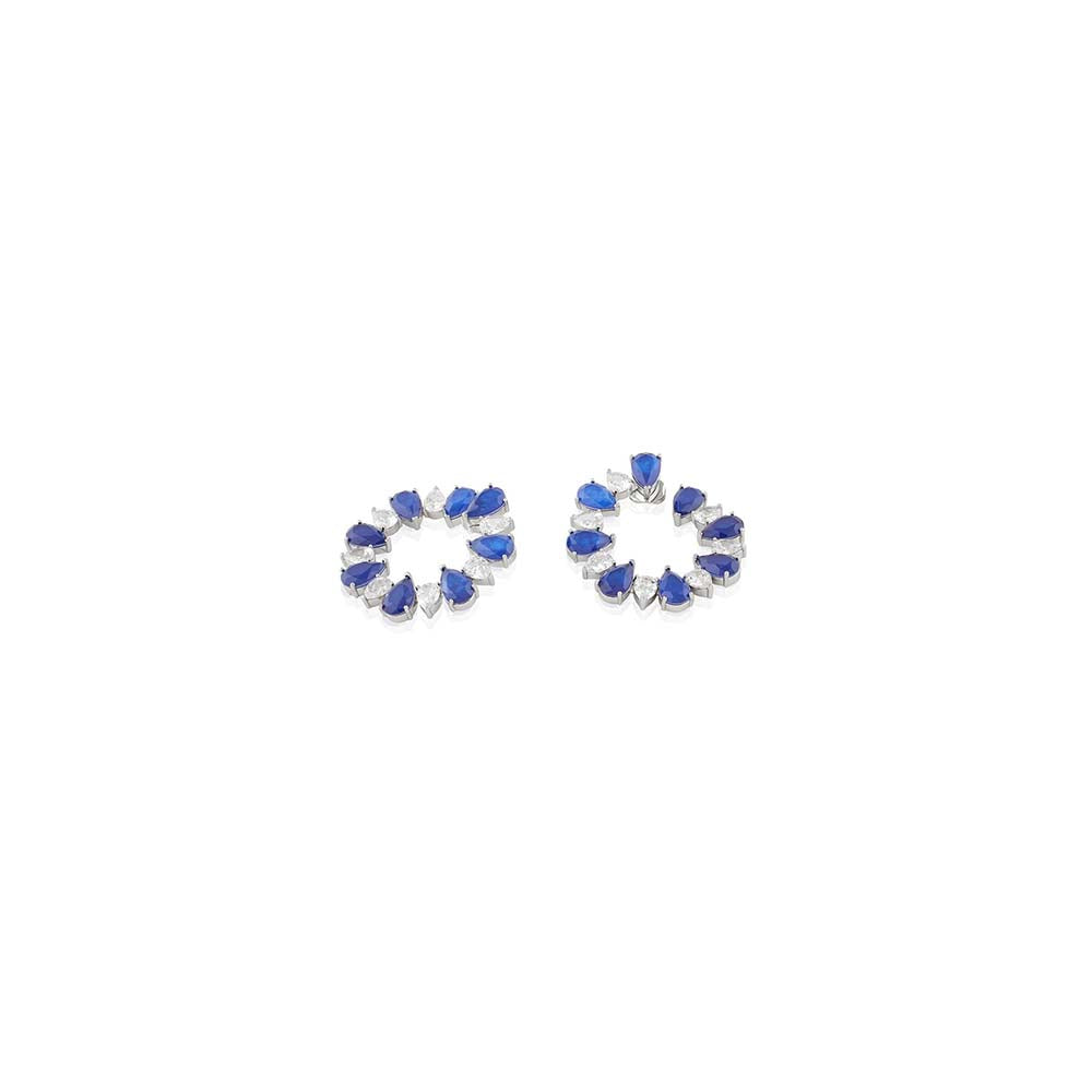 Isharya Sapphire Glow Circle Hoops In Rhodium Plating - Blue
