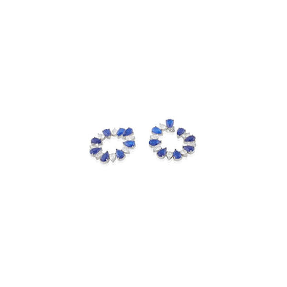 Isharya Sapphire Glow Circle Hoops In Rhodium Plating - Blue