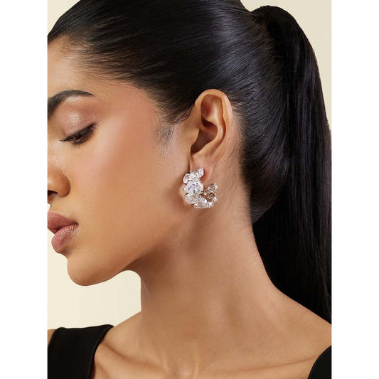 Isharya Luxe Glow Statement Hoops In Rhodium Plating - White