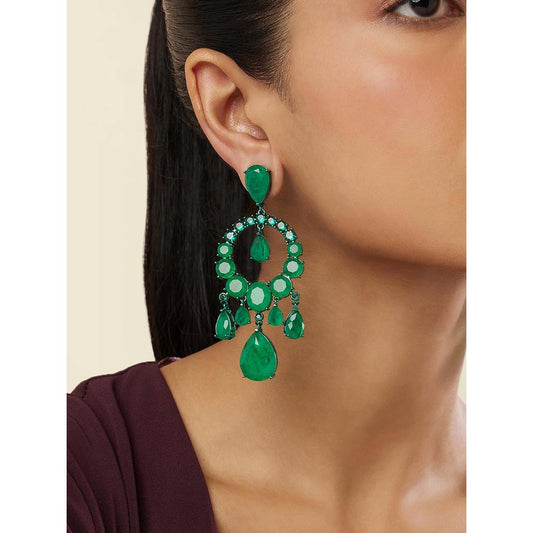 Isharya Emerald Elegance Moon Baalis In Rhodium Plating - Green