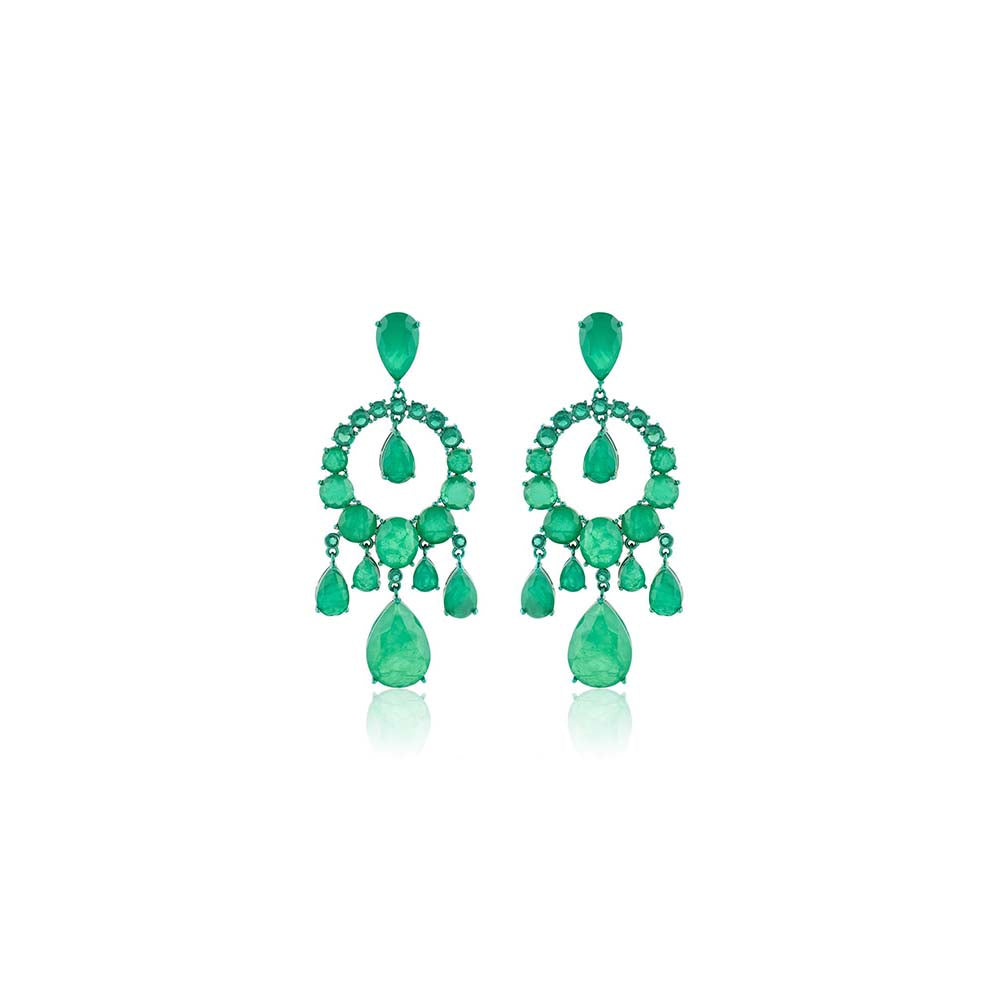 Isharya Emerald Elegance Moon Baalis In Rhodium Plating - Green