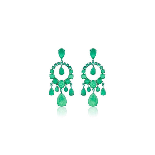 Isharya Emerald Elegance Moon Baalis In Rhodium Plating - Green
