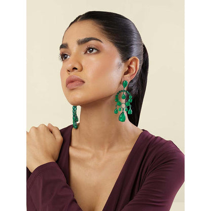 Isharya Emerald Elegance Moon Baalis In Rhodium Plating - Green
