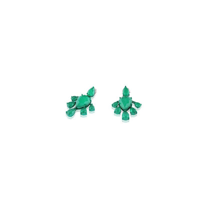 Isharya Emerald Luxe Dangler Earrings In Rhodium Plating - Green