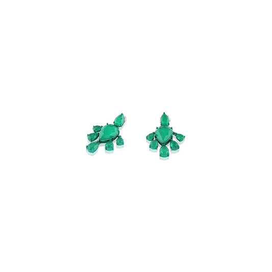 Isharya Emerald Luxe Dangler Earrings In Rhodium Plating - Green