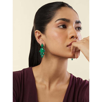 Isharya Emerald Luxe Dangler Earrings In Rhodium Plating - Green