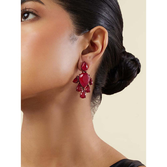 Isharya Crimson Luxe Dangler Earrings In Rhodium Plating - Red