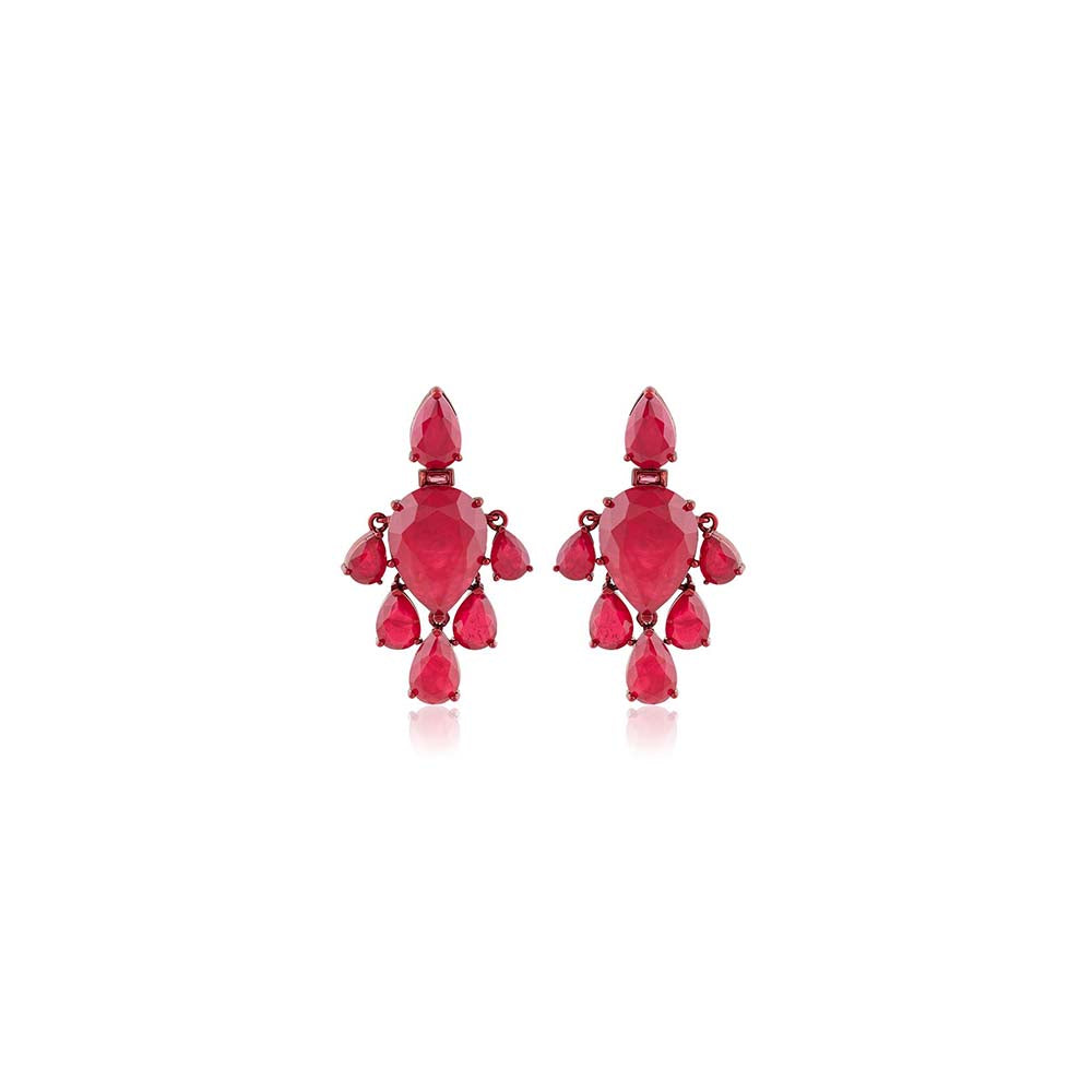 Isharya Crimson Luxe Dangler Earrings In Rhodium Plating - Red