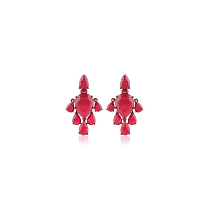 Isharya Crimson Luxe Dangler Earrings In Rhodium Plating - Red
