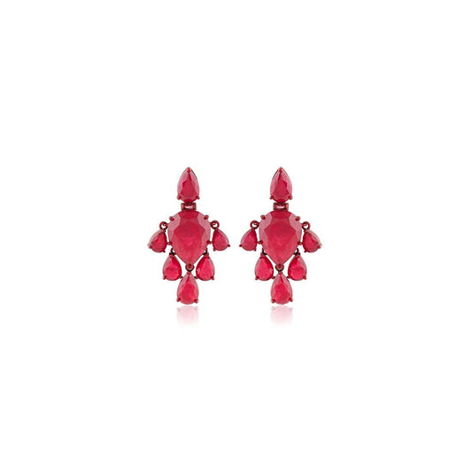 Isharya Crimson Luxe Dangler Earrings In Rhodium Plating - Red