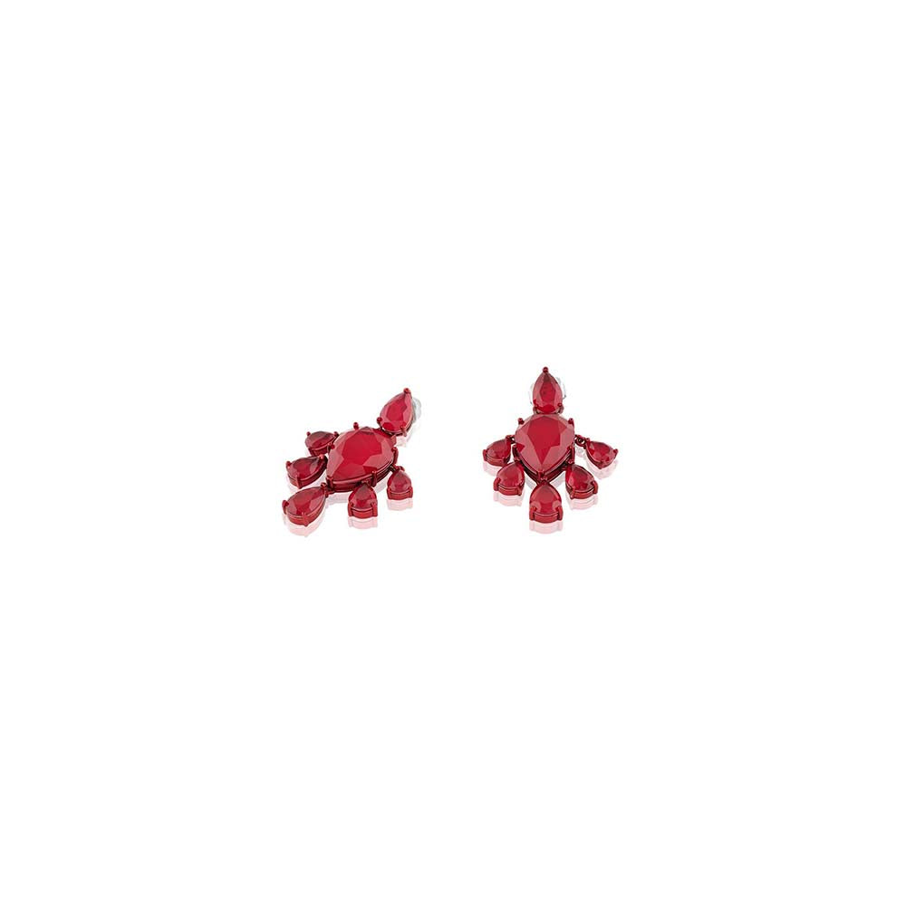 Isharya Crimson Luxe Dangler Earrings In Rhodium Plating - Red