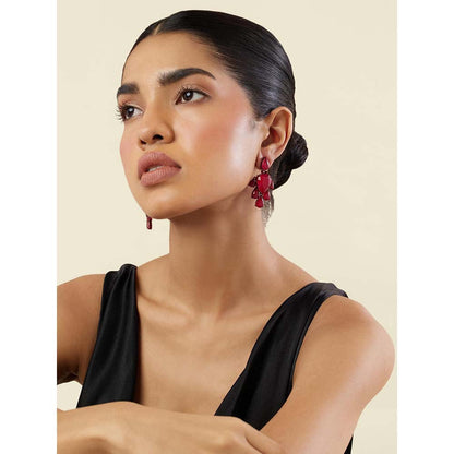 Isharya Crimson Luxe Dangler Earrings In Rhodium Plating - Red