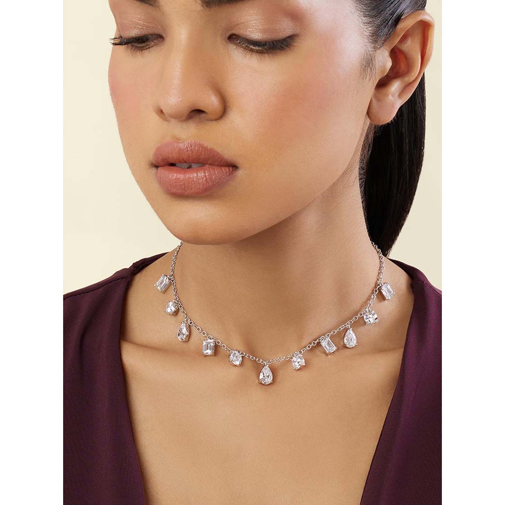 Isharya Eterna Charm Choker Necklace In Rhodium Plating - White