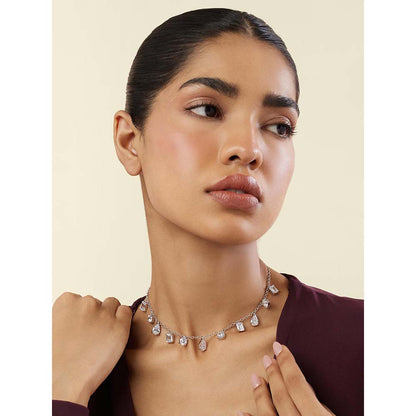 Isharya Eterna Charm Choker Necklace In Rhodium Plating - White