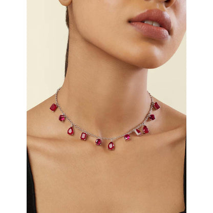 Isharya Eterna Fiery Charm Choker In Rhodium Plating - Red