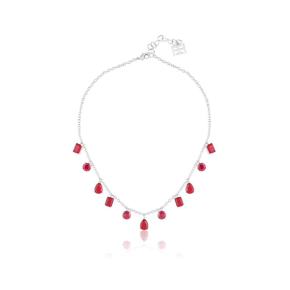 Isharya Eterna Fiery Charm Choker In Rhodium Plating - Red