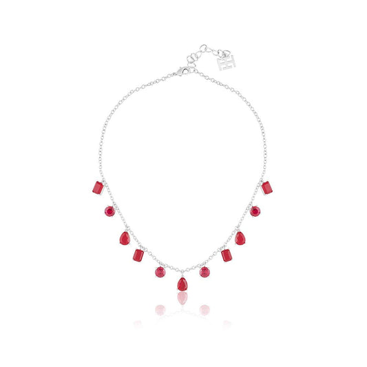 Isharya Eterna Fiery Charm Choker In Rhodium Plating - Red