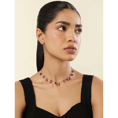 Isharya Eterna Fiery Charm Choker In Rhodium Plating - Red